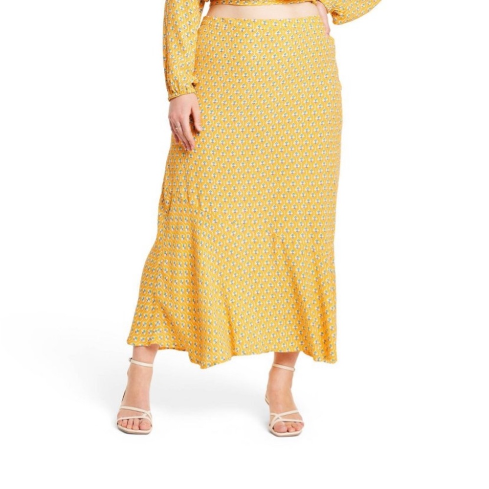 Dainty Lotus Print Midi Skirt - RHODE × Target Yellow/Turquoise NWT - Picture 7 of 10